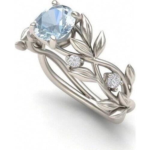 Euro-American fashion zircon leaf princess engagement ring with flower sapphire ring