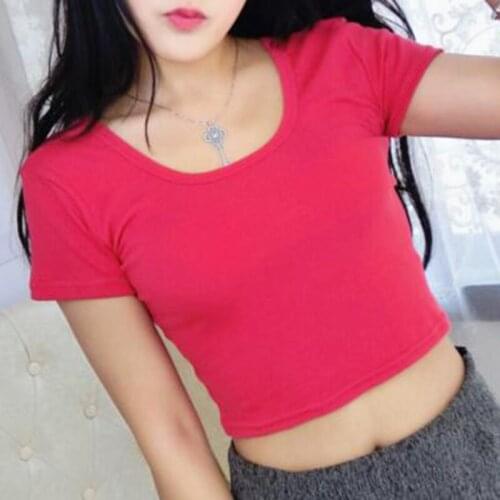 Hot Sale Summer Style Short-sleeved Tight-Fitting Lo Shi Shirt O-neck T-shirt Casual Crop Tops Girl Women Clothings High Quality