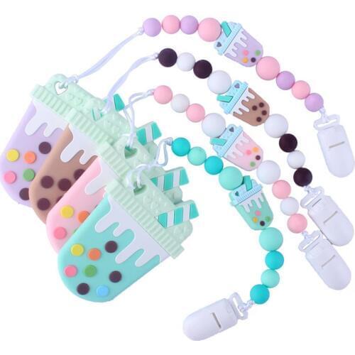 Personal Custom Personalized Pacifier Clip Chain Silicone Ice cream Pendant Baby Teething Nursing Dummy Clips Chain