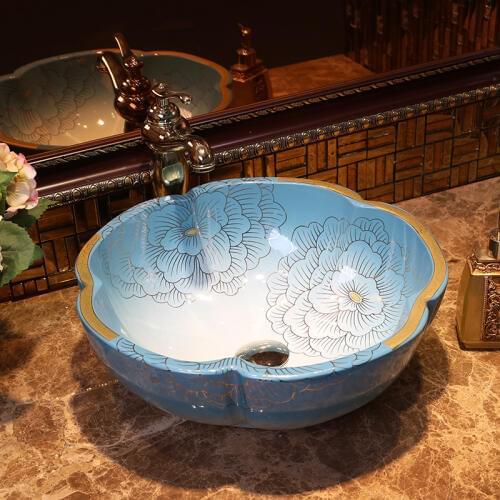 Peony Jingdezhen Bathroom ceramic sink wash basin Porcelain Counter Top Wash Basin Bathroom Sinks antique vessel sink