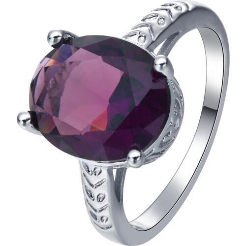 Luxury large purple oval crystal apollo Rings silver color jewelry Distribution princess Cubic Zircon women traditional Ring