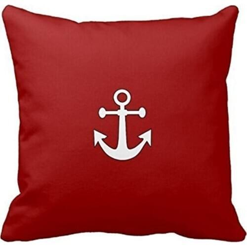 Red Navy Reversible Anchor Nautical Pillow Cases 18x18 Inches Square Cotton Polyester Throw Pillow Cove