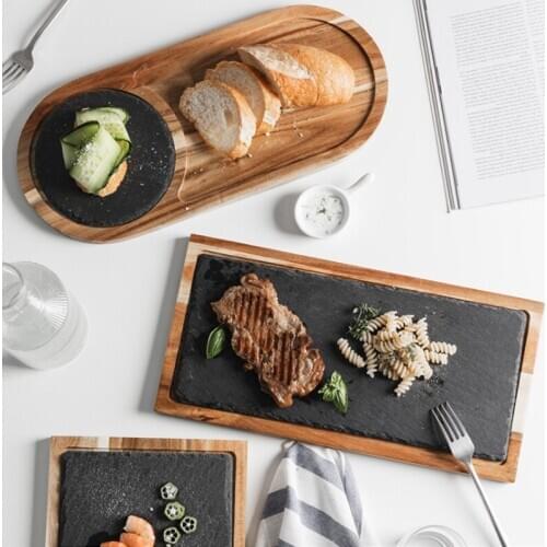 Nordic creative rectangular sushi pastry dessert western steak plate household rock wooden board tray pasta plate tray LB82016