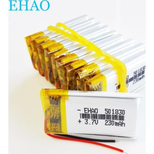 Wholesale 10PCS 501830 3.7v 230mAh Lithium Polymer LiPo Rechargeable Battery For Mp3 bluetooth headphone headset smart watch