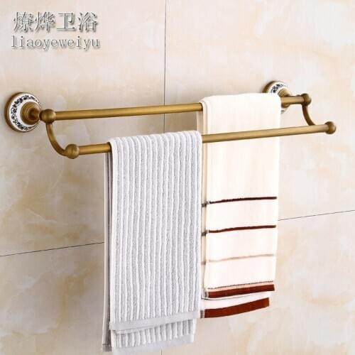 Copper European Antique Double Towel Chinese Blue and White Porcelain Vintage Towel Bar Copper Metal Pendant Suit