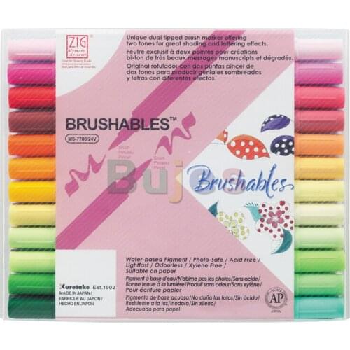 24 Color Set New ZIG Kuretake Marker Pens MS-7700 Watercolor Brush Pens Waterproof BRUSHABLES Painting Twin Tip Japan Stationery