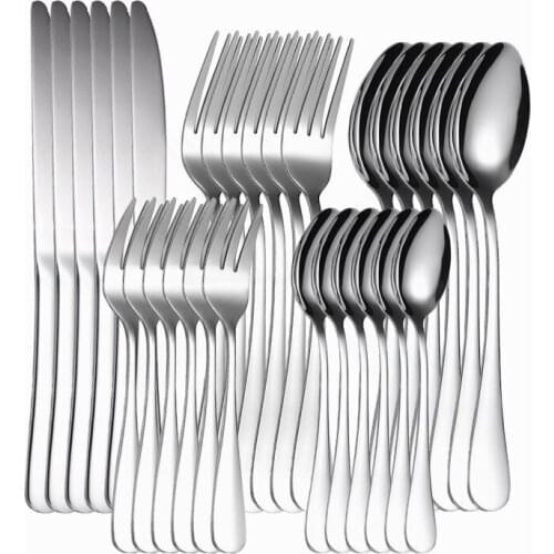 Stainless Steel Tableware Kitchen Set Dinnerware Silver Dinner Set Cutlery Set 30 Piecee Knives Tablewar Eco Friendly Flatware