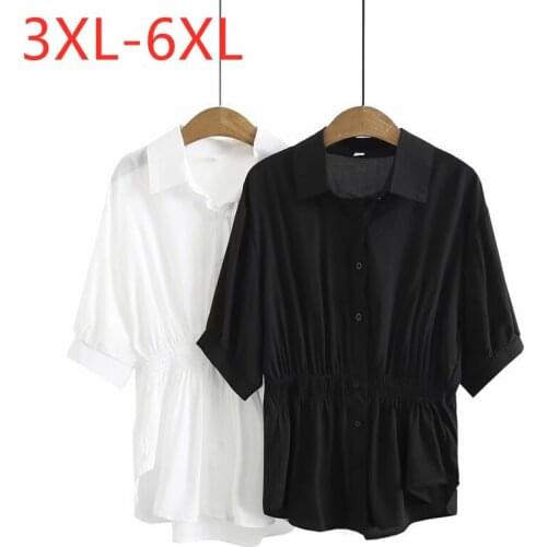New 2021 Ladies Summer Plus Size Tops For Women Large Short Sleeve Loose Casual Black White Fold Chiffon Shirt 3XL 4XL 5XL 6XL