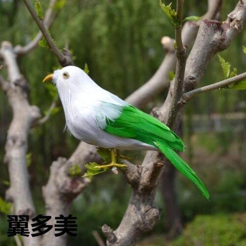 About 15cm green&white feathers bird simulation bird model,polyethylene & furs handicraft, garden decoration gift h1021