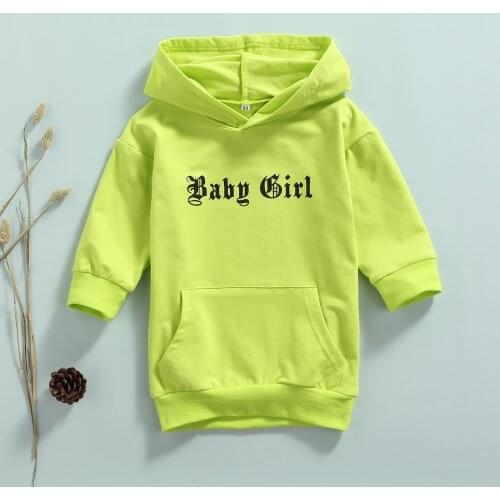 Girls Casual Long Sleeve Hoodies Dress Letters Printed Pattern Hooded Long Pullover Sweatshirts tOPS Fluorescent Green/ Orange