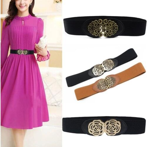 Female Fashion Black Waistband Wide Waist Elastic Stretch Belt For Women Cinch Waistband Dress Coat Clothing Accessories