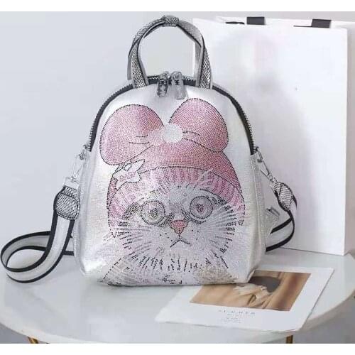 Fancy Frills Womens Backpack Rhinestone Cartoon Print Mochila Fashion Cute Sac A Dos Designer School Shoulder Bags
