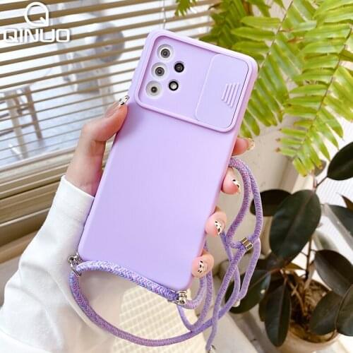 Strap Lanyard Hang Case For Samsung Galaxy A21S A52 M31 A32 A12 A51 A72 A50 S21 Ultra S20 FE Slide Camera Lens Protection Cover