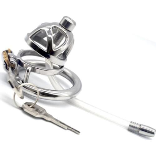 Chastity Device Male Penis Lock Stainless Steel Chastity Cock Cage with Silicone Catheters & Sounds Sex Toys for Men G252D