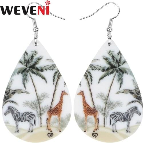 WEVENI Acrylic Teardrop Giraffe Deer Coconut tree Earrings Animal Drop Dangle Jewelry For Women Girls Teens Kids Gift Accessory