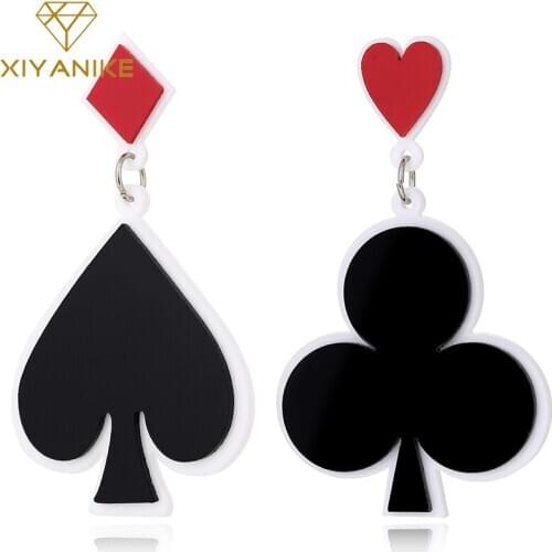 XIYANIKE Fashion Hip Hop Exaggerated Night Club Dancer Acrylic Playing Card Heart Asymmetric Stud Earrings Women Punk Jewelry