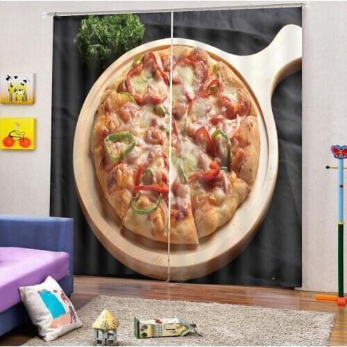 Modern Delicious Pizza Pattern Photo Large Window Curtain restaurant kitchen Sunshade Polyester Fabric Blackout Drapes Sets