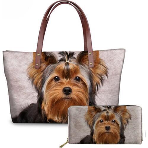 NOISYDESIGNS Yorkshire Terrier Printing Shoulder Bag Womens Top-handle Bags Casual Tote Large Capacity Handbags Bolsa Feminina