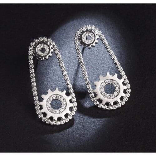 AAA+ Quality S925 Silver Needle Exquisite Micro Mosaic Top CZ Zircon Circle Cycle Gear Silver Stud Earrings For Women