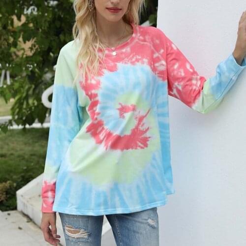 Autumn Winter Tie Dye Sweatshirt Women 2021 Loose Crew Neck Sweatshirts Ladies Long Sleeve Print Sweatshirts For Women
