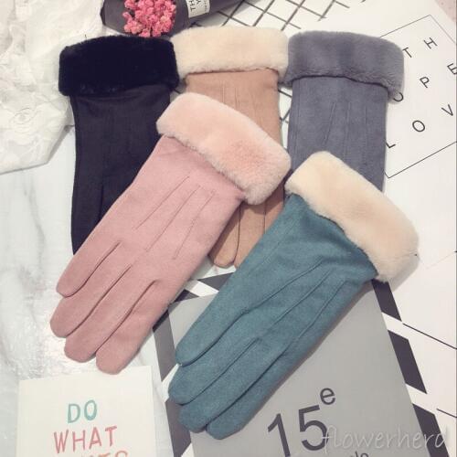 Winter Cute Student Glove Warm Thickening Cycling Five Fingers Windproof Touch Screen Gloves Monochrome for New Year Gifts