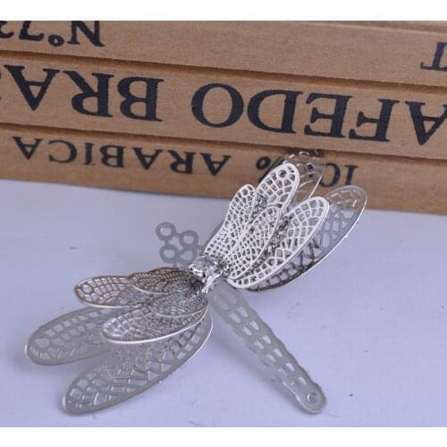 10pcs 40*62mm Copper Dragonflies Connector Platinum Plated Filigree 3d Dragonfly Cameo Base Setting Charm Pendant Findings Parts