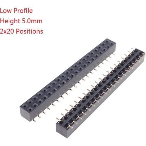 10pcs Low Profile 2x20 Pin 40 Positions 2.54 mm Pitch PCB Female Header Pin Dual Row SMD /SMT Insulator Height 5.0 mm Straight