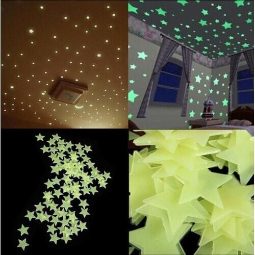 100Pcs DIY Colorful Wall Stickers Luminous Star Sticker Fluorescent Glow In The Dark Baby Kids Bedroom Decal Stars Home Decor