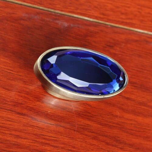 16mm Top quality Sapphire blue glass crystal drawer watch tv table pulls knobs clear rhinestone dresser cupboard handles bronze