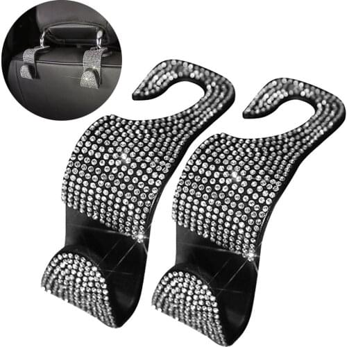 2pcs Car Seat Back Hook Diamond Bling Rhinestones Hanger Auto Back Headrest Mount Storage Holder Car Interior Accessories