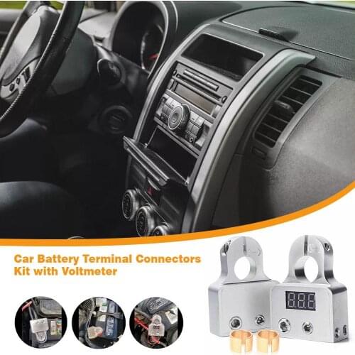 2pcs Car Audio Modified Battery Durable Car Battery Terminal Connector Kit With 12-24v Voltmeter Display Car Electronic Supplies