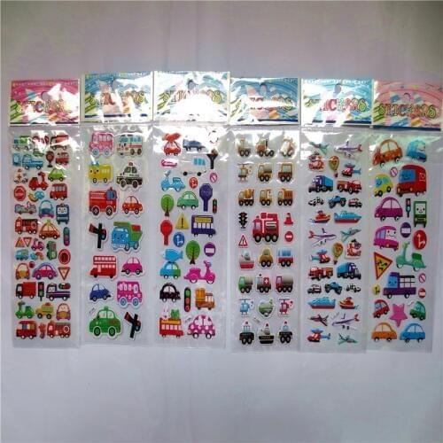 6 sheets/set cartoon sticker toys car aircraft traffic educational sticker toy for kids rooms laptop notebook diary scrapbooking