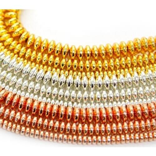 Gold rose Gold Oblate 4 6 8mm 40cm 110-200Pcs Hematite Beads Shinning Loose Bead for Beaded Jewelry DIY Necklace