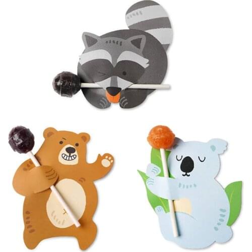 Bears Candy Lollipop Holder Card Lollipop Covers Party Favor Woodland Birthday Party Supplies Decorations Raccoon Gift Candy