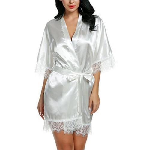 Gown Women Short Satin Bride Robe Lace Silk Kimono Bathrobe With Removable Belt Bridesmaid Plus Size Nightwear Peignoir