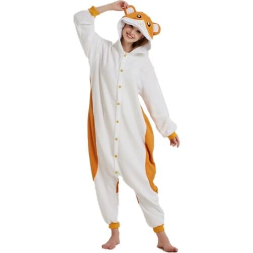 Hamster Onesie Animal Kigurumis Mouse Pajama Funny Cute Overalls Adult Women Winter Jumpsuit Polar Fleece Cartoon Suit Outfit