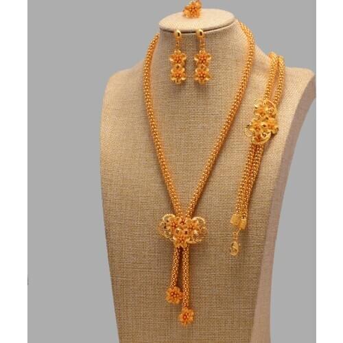 Dubai Big flower wedding jewelry set Women Indian necklace earrings jewelry for women African wedding gift luxry accessories