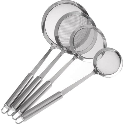 4 Pcs Stainless Steel Kitchen Colander,Sieve Colander with Long Handle,Fine Mesh Strainers for Cooking,Baking,Flour