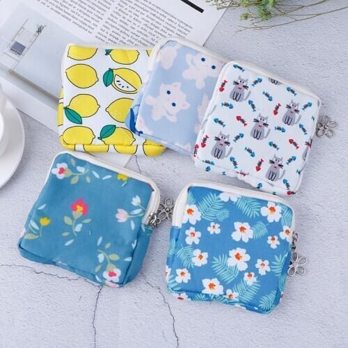 Mini Holder Tampon Storage Bag Cute flower Cartoon Cotton Fabric Sanitary Credit Card Organizer Women Travel Napkin Bags