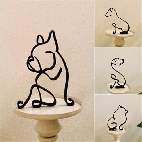 Dog Minimalist Art Sculpture Wrought Iron Desktop Ornament Metal Art Sculpture Exquisite Home Office Desk Decorations SCIE999