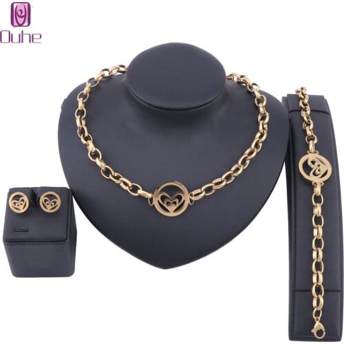 Trendy Women Stainless Steel Heart Necklaces&Pendants Earring Bracelet Wedding Gifts Jewelry Set
