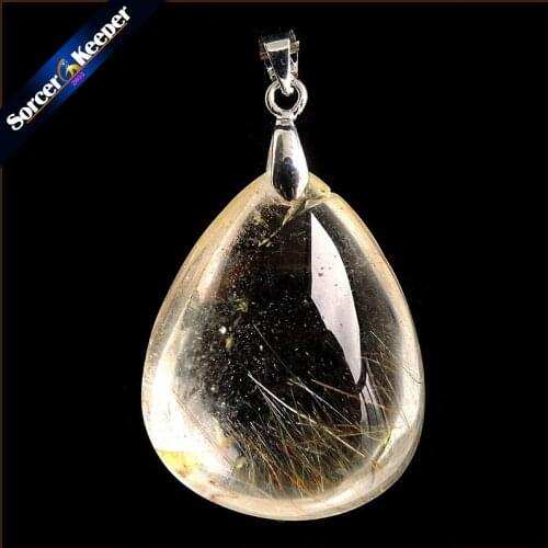 Genuine Natural Gold Rutilated Quartz Crystal Cabochon Setting Necklace Pendant Stone Beads for DIY Jewelry Making OS356