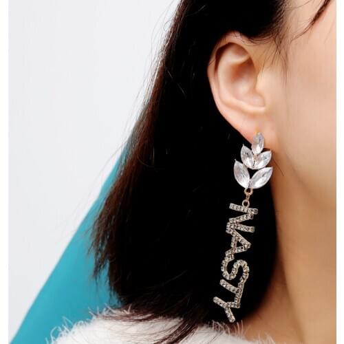 Nasty Leaf shape Jewellery Letter Pendants Earrings Woman Rhinestone Trendy Capitalize Boutique Crystal Korean Charm