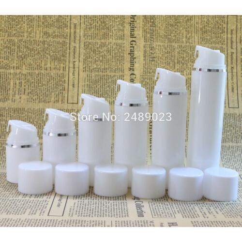Plastic Airless Bottle With Silver Line Empty Cosmetic Containers White Cap Cosmetic Packaging 100 pcs/lot Free Shipping DHL