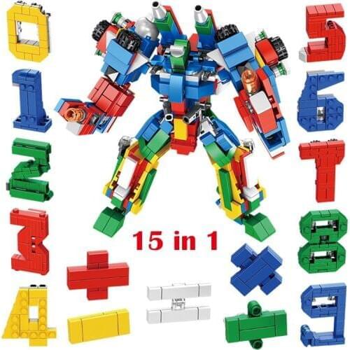 15PCS Transformation Number Robot Educational Toy for Children Assembling Building Blocks Figure Bricks