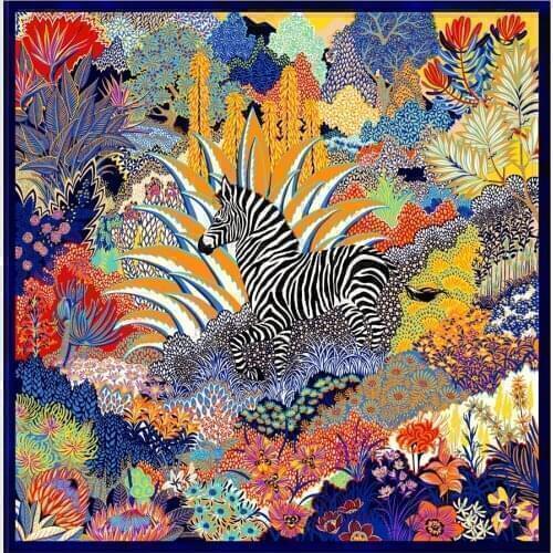 130cm Woman Scarf Shawl 100% Twill Silk Scarf Square Scarf Forest Zebra Print Neckerchief Bandana Headband Hijab Scarves & Wraps