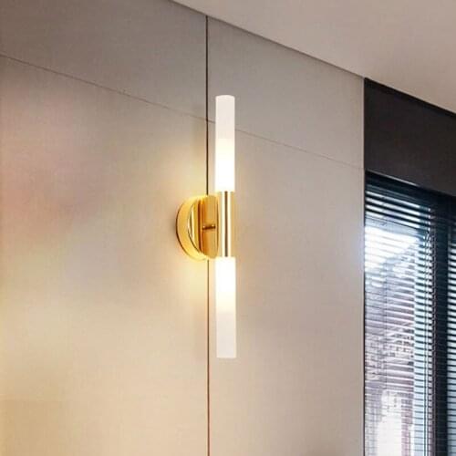 Modern Gold Wall Lamp Bedroom Bathroom Mirror Lights Acrylic Tube Wall Sconce Light Fixtures Led Wall Lights for Home Art Decor