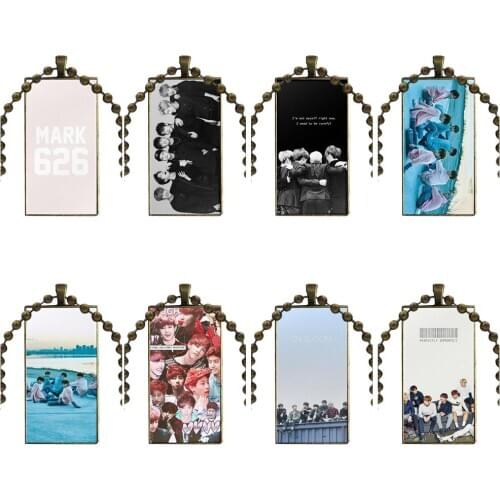 Glass Cabochon Choker Pendant Rectangle Necklace Bronze Color Jewelry For Women Wedding Got7 Kpop Korea Boy Band Girl