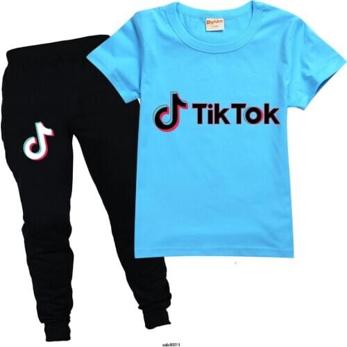 Tik Tok Cotton Short Sleeved Printing T-shirt+Trousers Fashion Boys Clothes juvenile 2pcs Suit kids clothes girls clothes