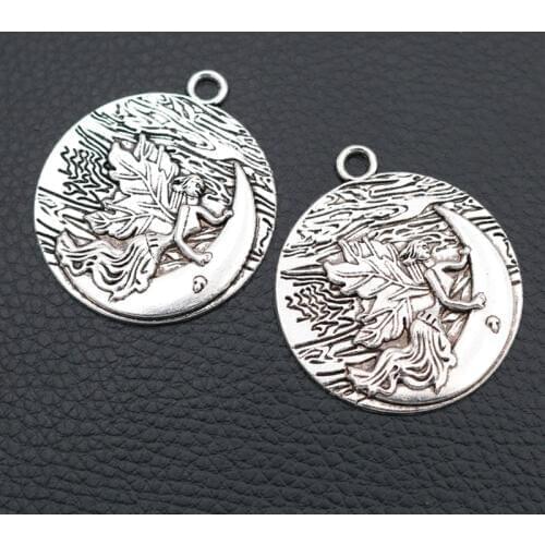 WKOUD/4pcs Silver Color Moon Goddess Charm DIY Metal Jewelry Pendant Ladies Vintage Necklace Making Accessories A2099 42*37mm
